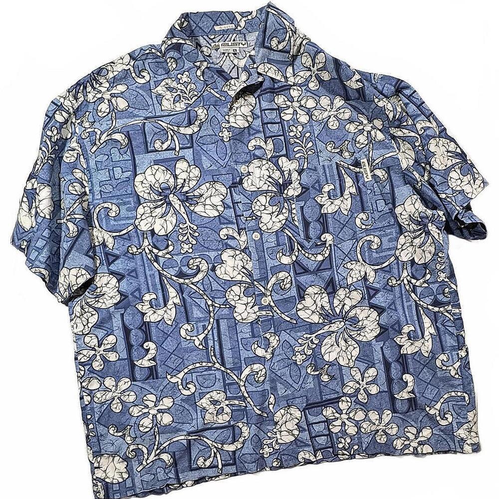 Vintage RUSTY Beachwear Shirt Men's XL USA Fabric Floral Hawaiian Print Blue